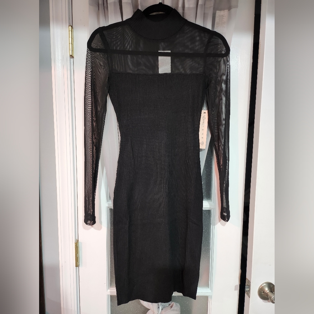 125. Juniors' Illusion Mock Neck Bodycon Sweater Dress